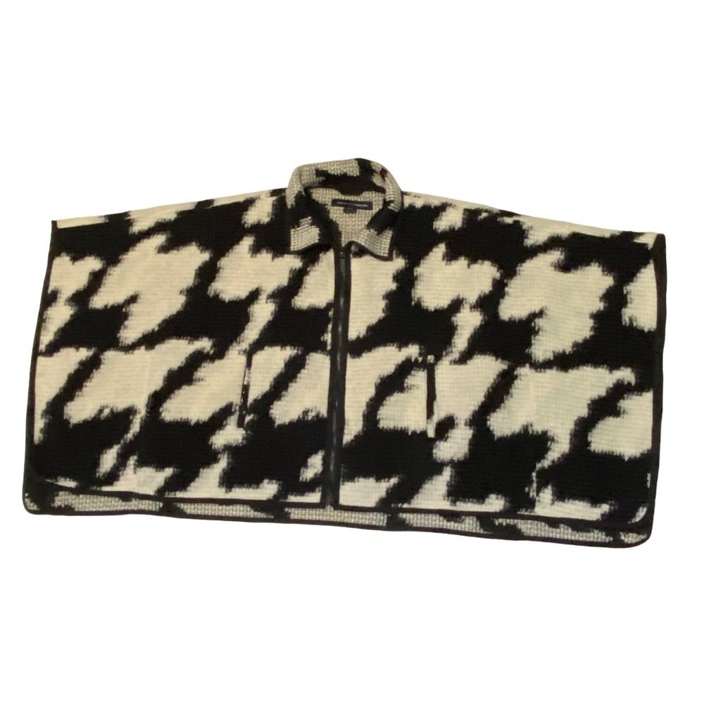 French Connection Black & White Wool Blend Zip Front Poncho S/M - Picture 5 of 16